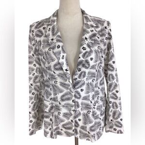 Melrose With Love Boho Tropical White And Black Linen Blend Blazer Small